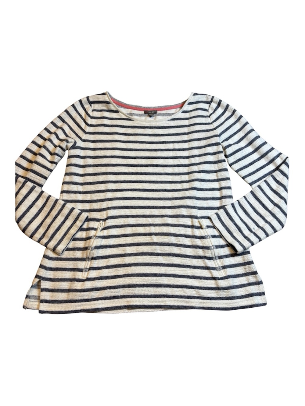 Talbots Nautical Stripe Boatneck Sweater Small Navy White Sripped Knit Pullover